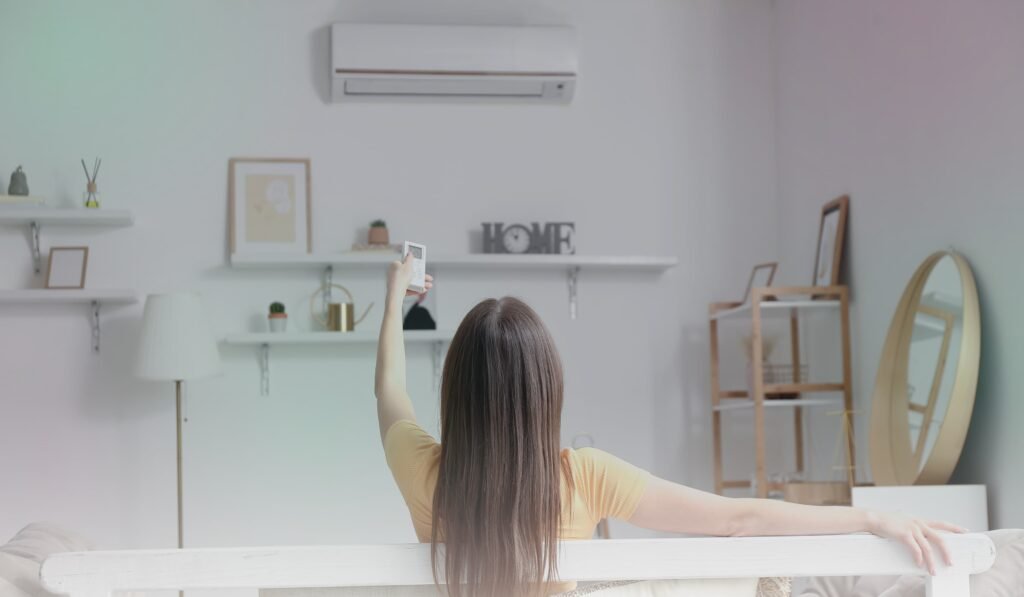 Air conditioning unit in a Melbourne home, showcasing adaptability to the city's unpredictable weather.