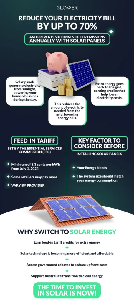 Reduce electricity bills by up to 70% and cut six tonnes of CO2 annually with solar panels. Learn about feed-in tariffs, energy needs, and why switching to solar is the smart choice in Australia.