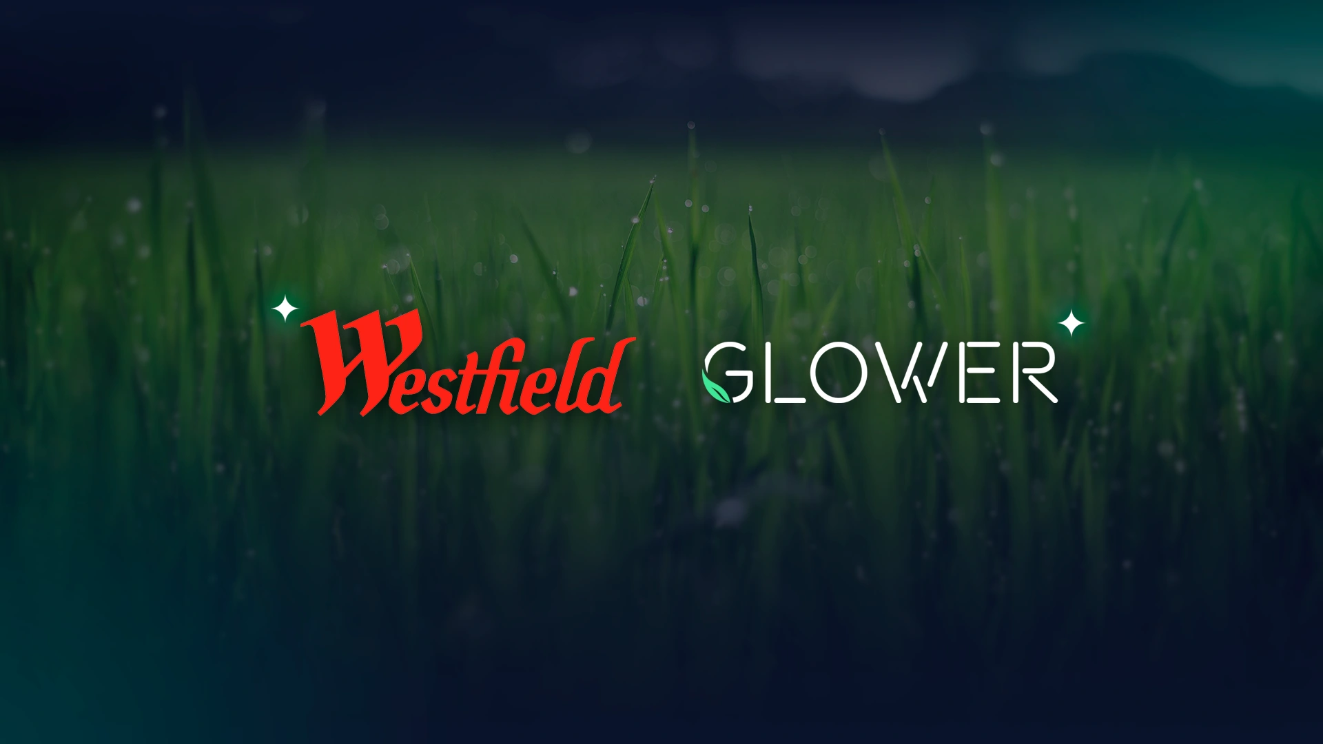 Westfield and Glower logos on green grass background representing clean energy partnership in Victoria.