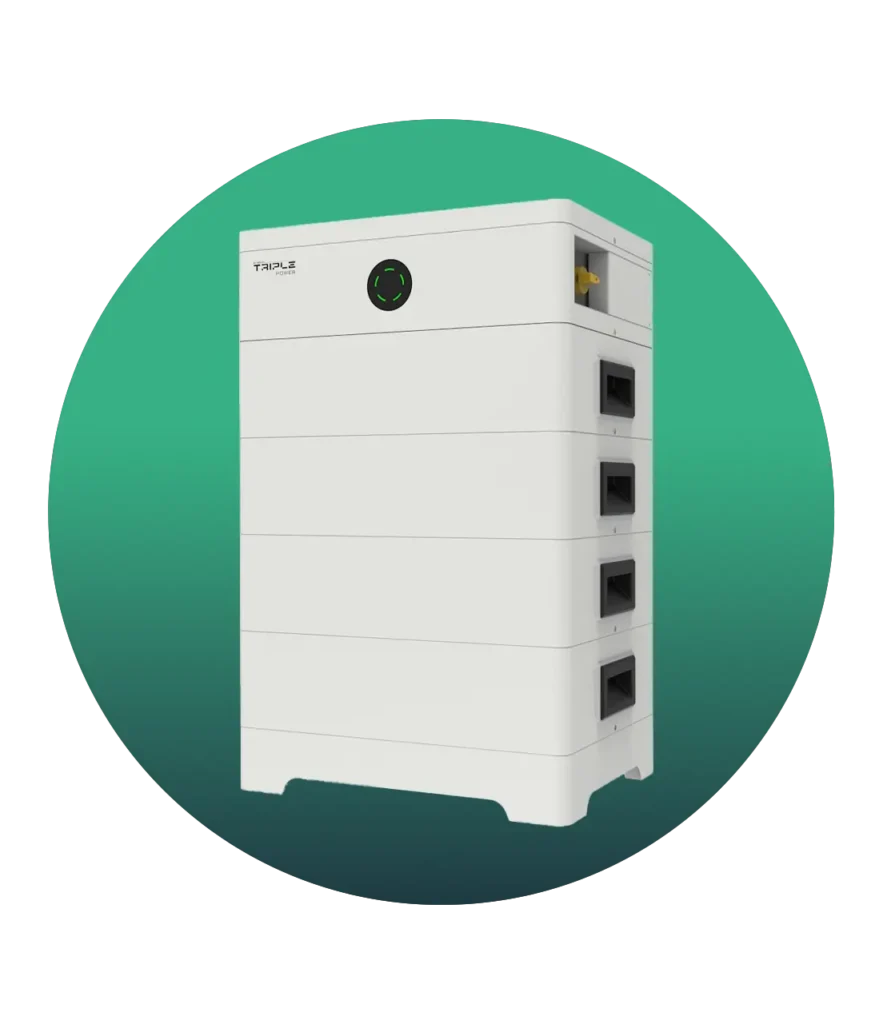 White modular solar battery unit with compact stackable design for home energy storage