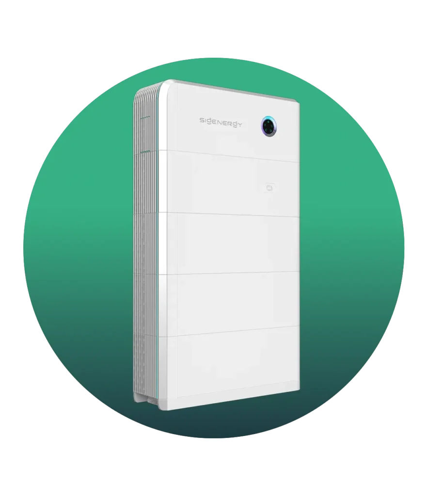 Wall mounted solar battery for home energy storage on a green gradient background