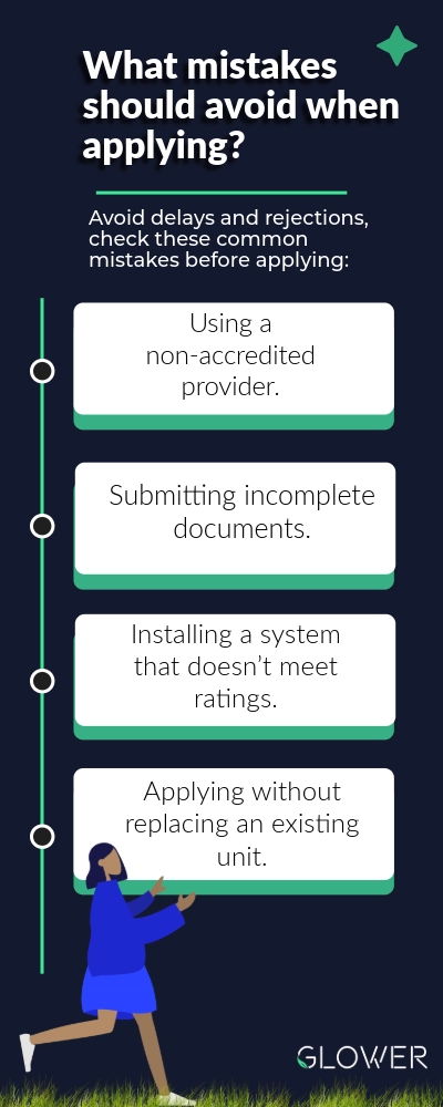 Infographic showing common mistakes to avoid when applying for rebates or installations